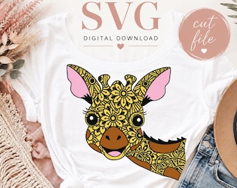 Jirafa Zentangle SVG, archivo de corte de animales Mandala (descarga digital)