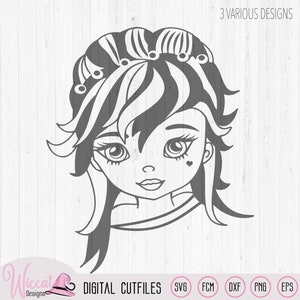 Funky cartoon teenager girl face svg, Girls shirt svg, silhouette cameo, cricut cut file, fcm Scanncut file, girl portrait, vinyl design image 9