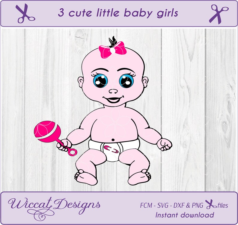 Download Cute Baby girl with rattle and hair bow svg newborn Little | Etsy