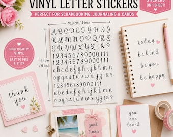 Alfabet abc letter stickers, stickervel, Sierlijk, vinyl letters, getallen,  Abc, kleine letters, planners, scrapbook, journals, glazen