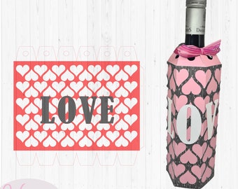 Heart wine bottle sleeve svg bottle sleeve svg easy to use with Cricut, scanncut and Silhouette Cutting Machines.