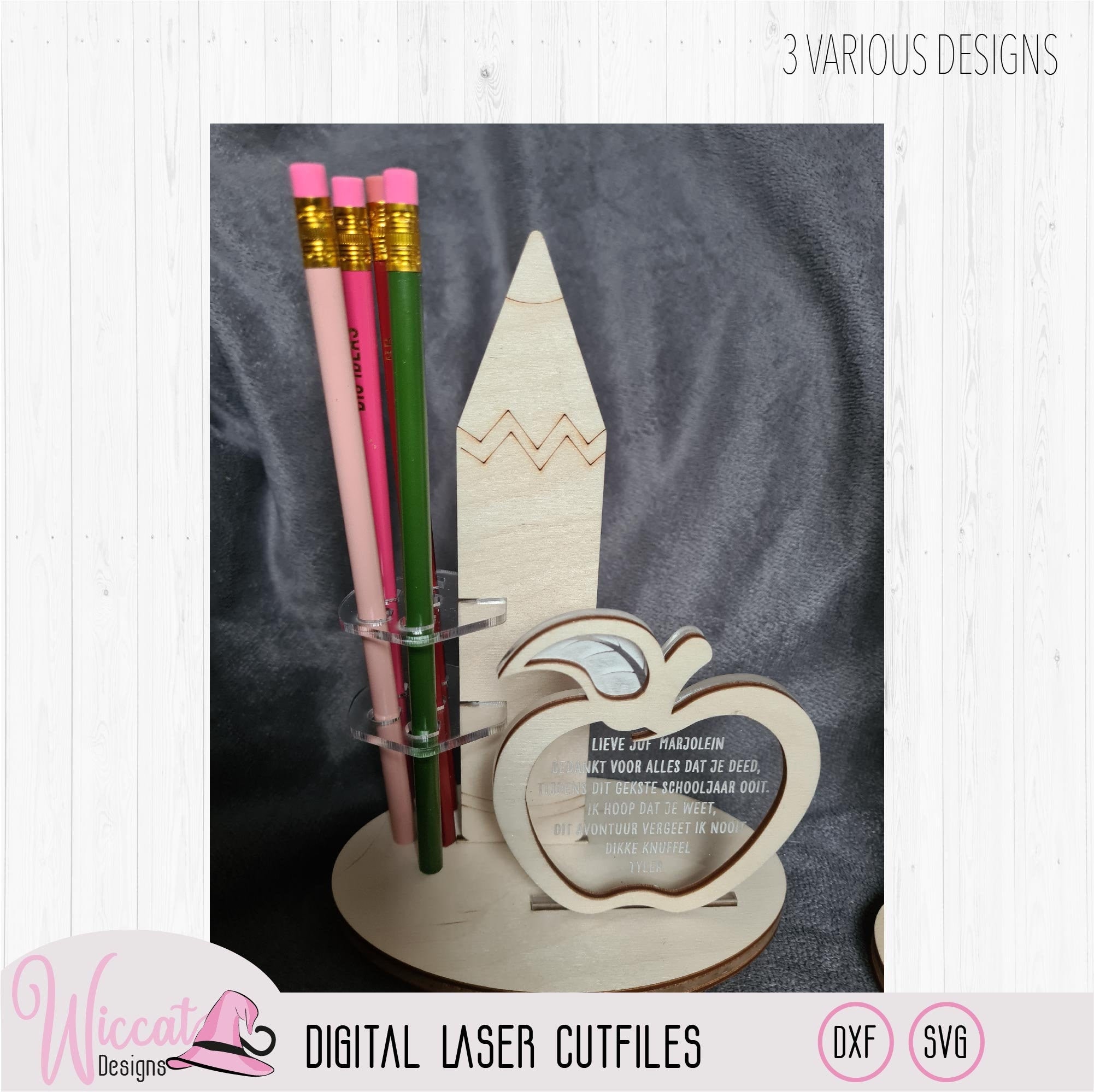 Pencil holder teacher gift laser cut Apple pencil holder Etsy