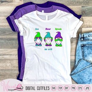 3 gnomes svg, horen zien zwijgen svg, plotter bestand, 3 kleurige gnomes, digitaal bestand, cricut svg, snijbestand, silhouet bestand