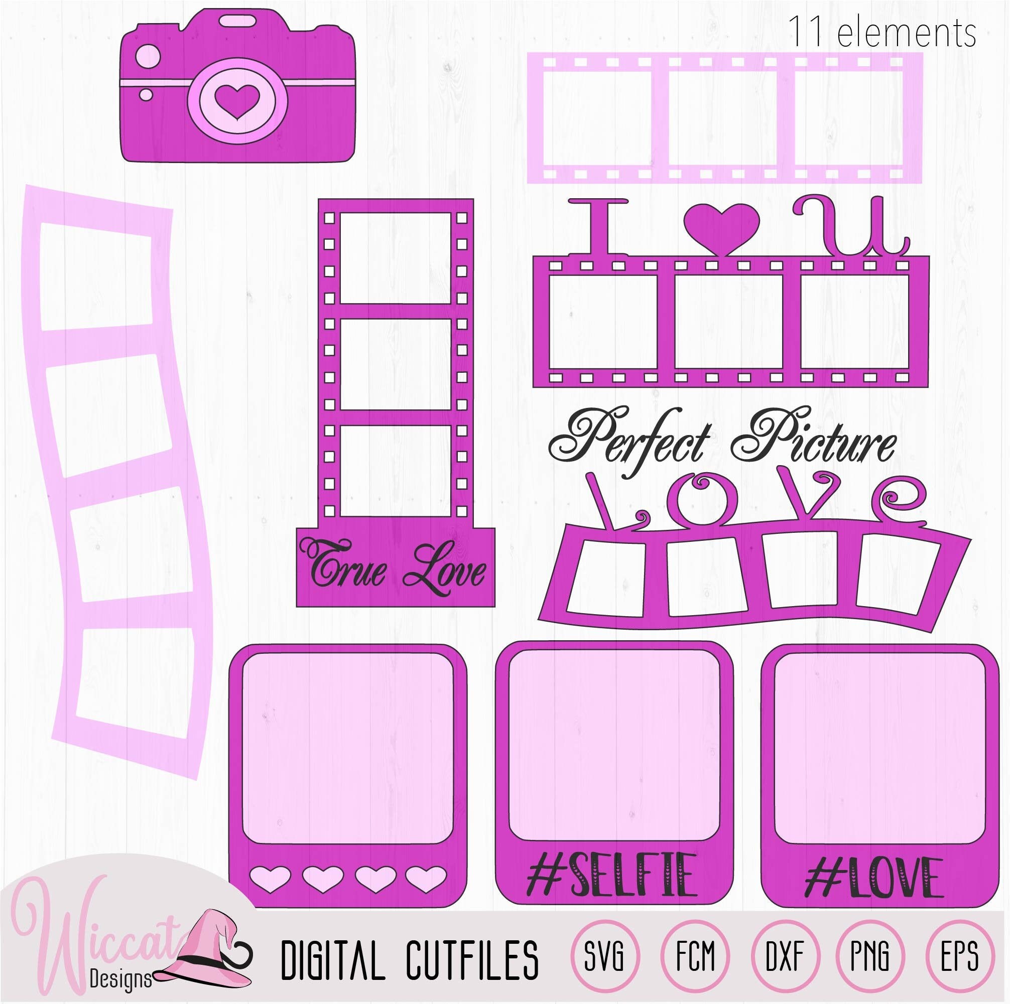 Valentine photo element kit, scrapbook page, camera digital cut file, polaroid vector, tumbler photo reel, pocket page, plotter paper craft
