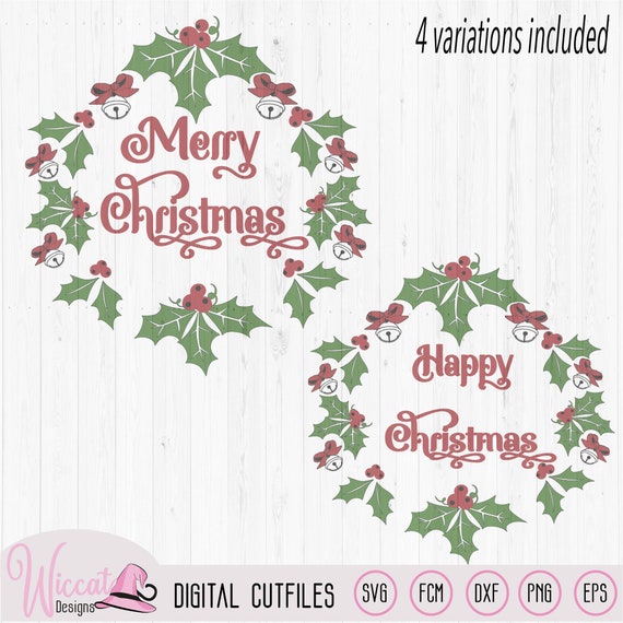 Download Free Merry Christmas Wreath Svg Christmas Branch With Bells Happy Etsy SVG DXF Cut File
