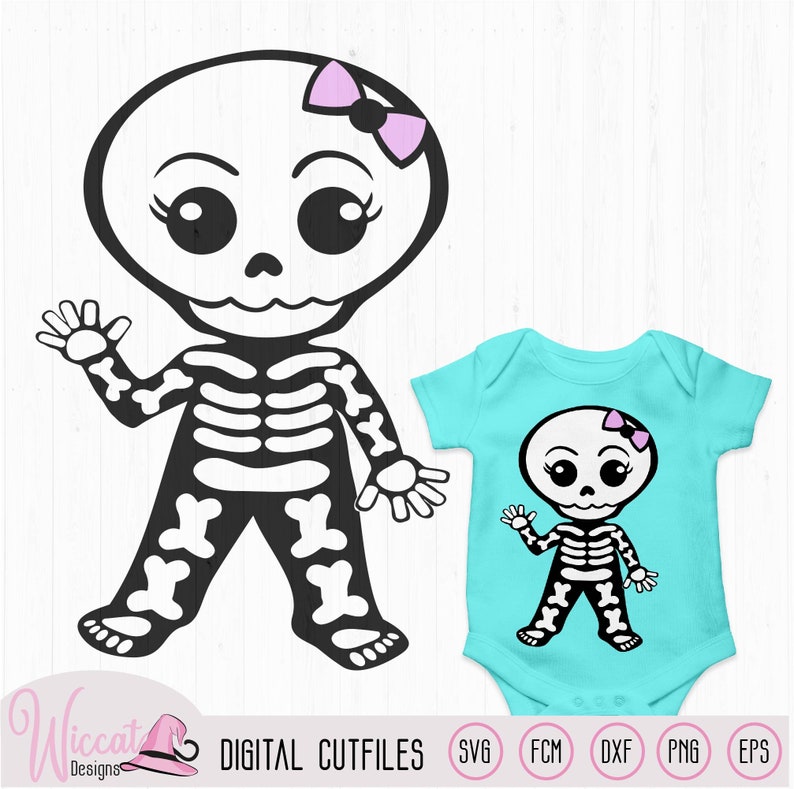 Cartoon Boy Skeleton and Girl Skeleton Waving Halloween for Etsy