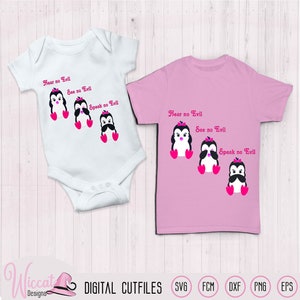 Bundle SVG pingouin adorable bébé fille pour ScanNCut & Cricut - ensemble de fichiers de coupe DXF animaux