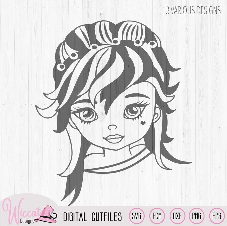 Funky cartoon teenager girl face svg, Girls shirt svg, silhouette cameo, cricut cut file, fcm Scanncut file, girl portrait, vinyl design image 7