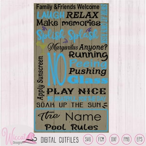 Pool Rules Sign SVG, Beach Decor (Digital Cut File)