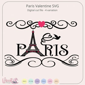 Paris Doodle SVG, Eiffel Tower Love Heart, Cut File for Cricut, Silhouette (Digital Download) image 2