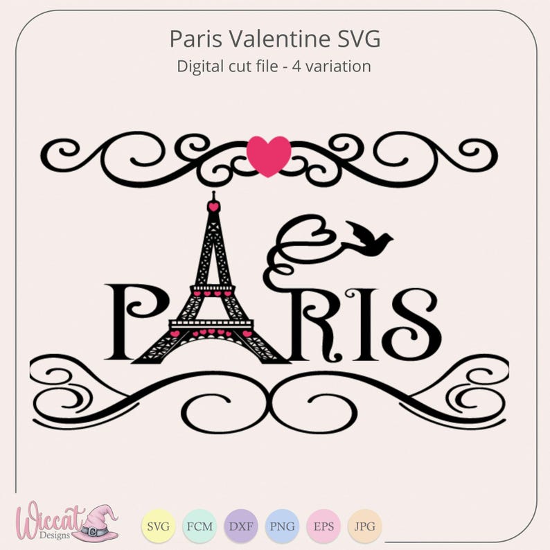 Paris Doodle SVG, Eiffel Tower Love Heart, Cut File for Cricut, Silhouette (Digital Download) image 2
