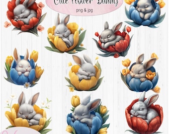 Flower bunny Bundle | Bunny tulip Clipart for Sublimation, Crafts & Stickers