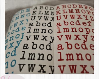Typmachine letter stickers, Alfabet abc letter stickers, stickervel,  Abc, kleine letters, planners, scrapbook, journals, glazen