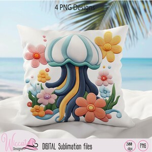 Qualle Blumenstickerei Stil PNG - Sublimationsdesign