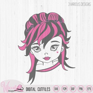 Funky cartoon teenager girl face svg, Girls shirt svg, silhouette cameo, cricut cut file, fcm Scanncut file, girl portrait, vinyl design image 4