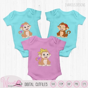 Paquete SVG de mono bebé, diseño de camiseta para niña pequeña (descarga digital)