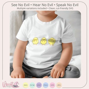 Drie kuikens, Horen zien zwijgen, baby dieren svg, Baby Svg, boerderij dieren, Svg bestand, plotter bestand, scanncut svg, romper tekst.
