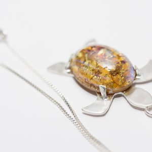 Turtle Necklace Sterling Silver Opal Glass