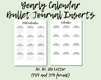 2018 yearly calendar etsy