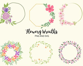 FLORAL WREATHS, hand-drawn wreaths, doodle clipart, drawn wreaths, png, svg, vector wreaths, wedding, cute wreaths, wreaths, flower frame