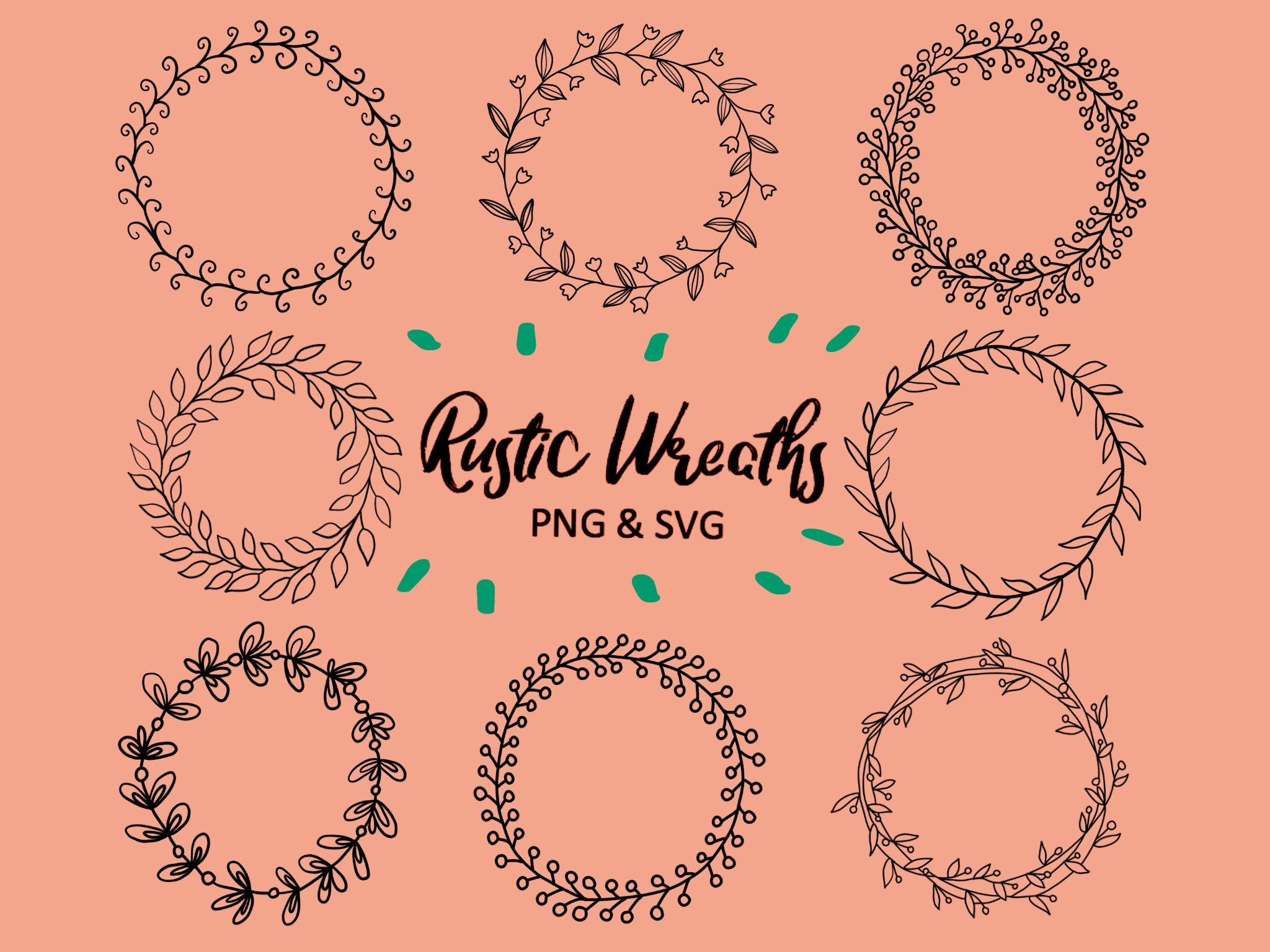 Download Rustic Floral Wreaths Hand Drawn Wreaths Doodle Clipart Etsy