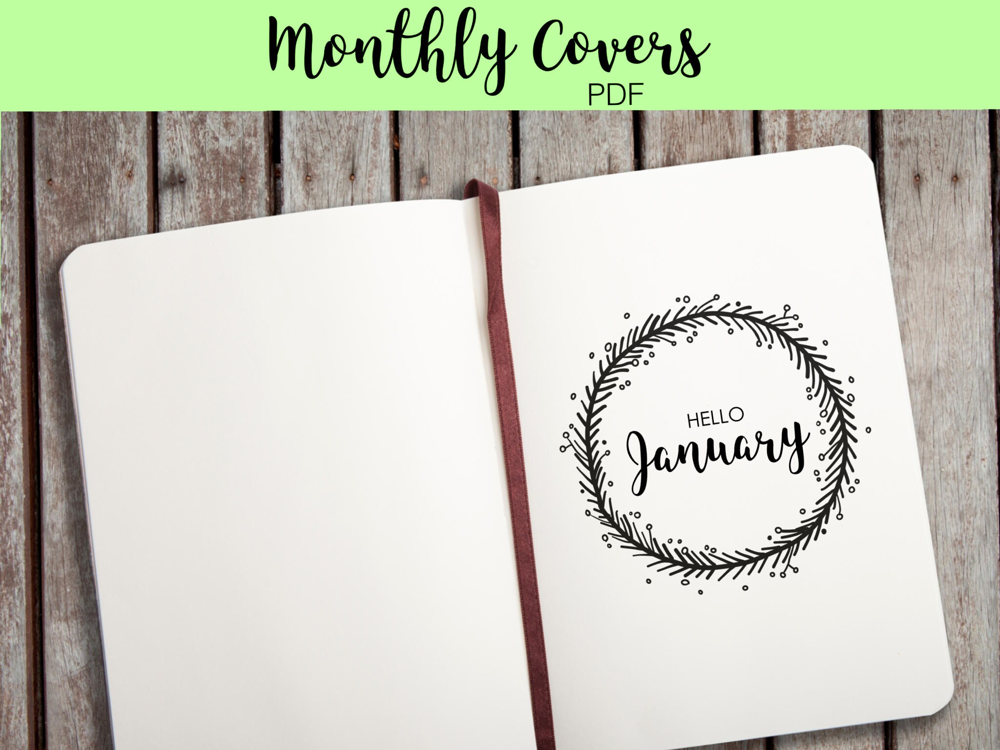 JOURNAL MONTHLY COVERS wreath monthly bullet journal | Etsy