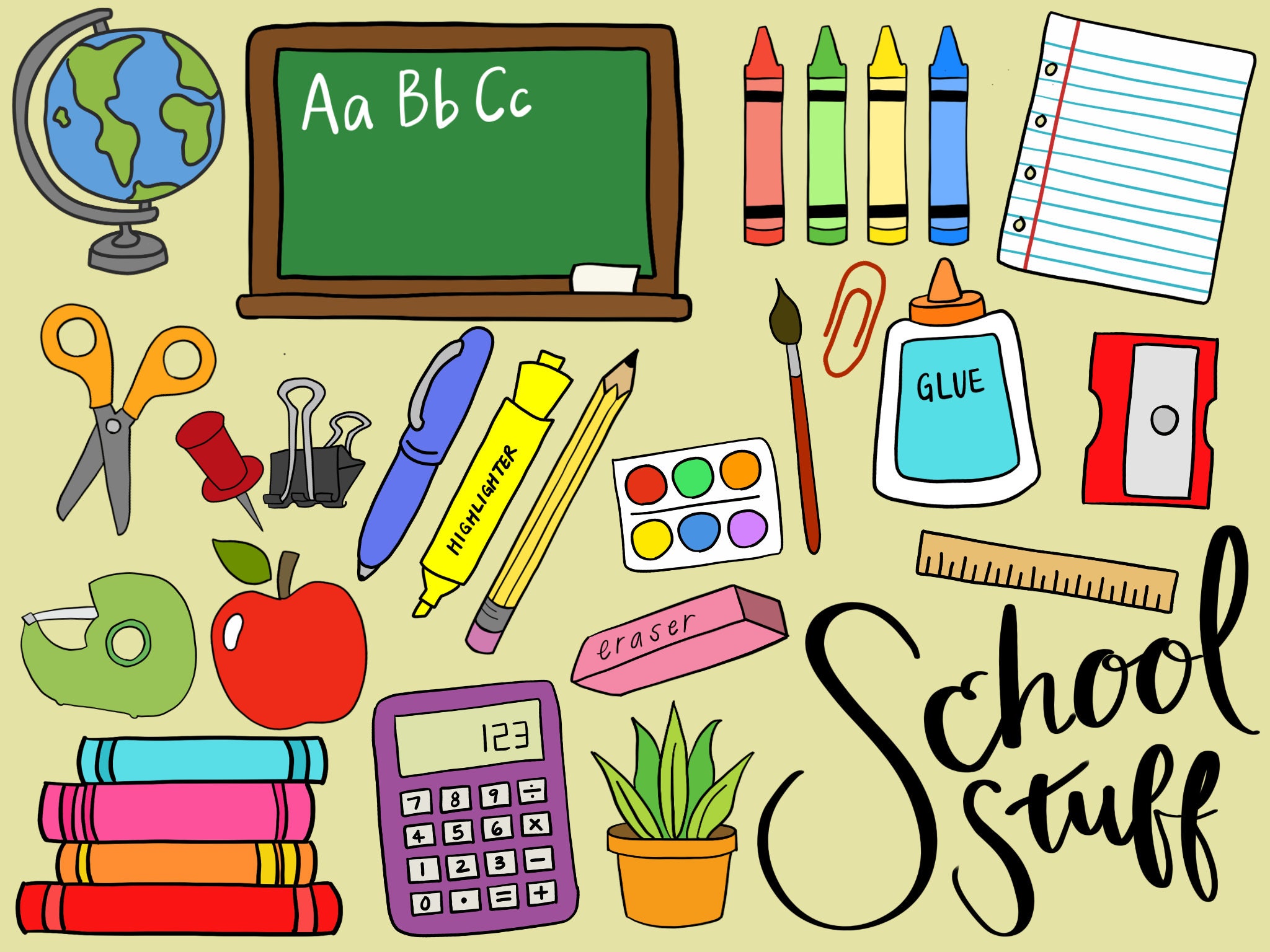 SCHOOL SUPPLIES CLIPART Clip Art School Supplies Office | Etsy