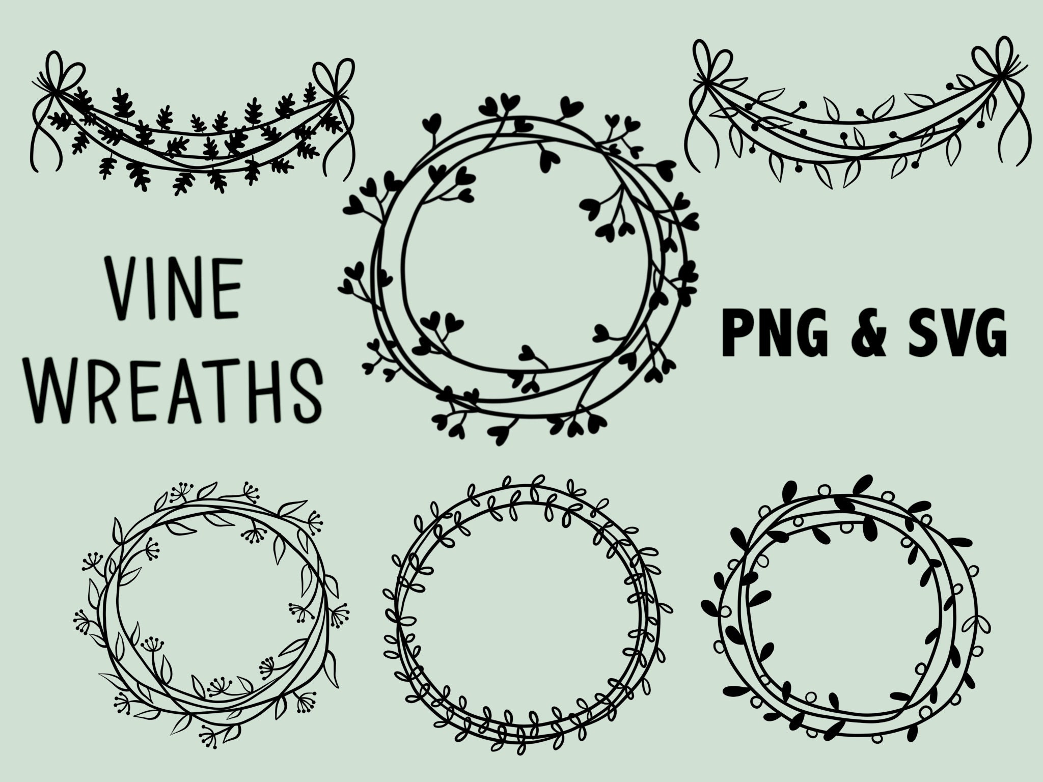 Download Vine Leafy Wreaths Hand Drawn Wreaths Doodle Clipart Etsy