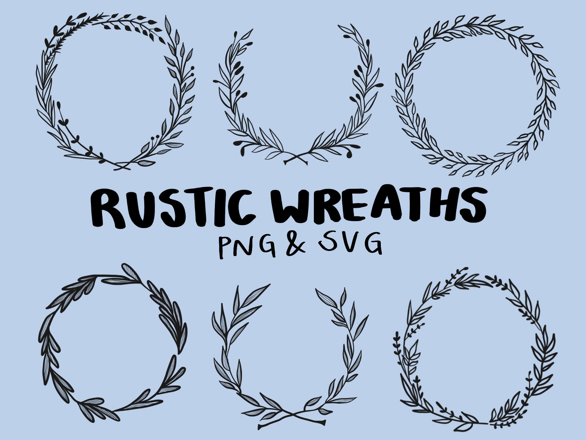 Download Rustic Floral Wreaths Hand Drawn Wreaths Doodle Clipart Etsy