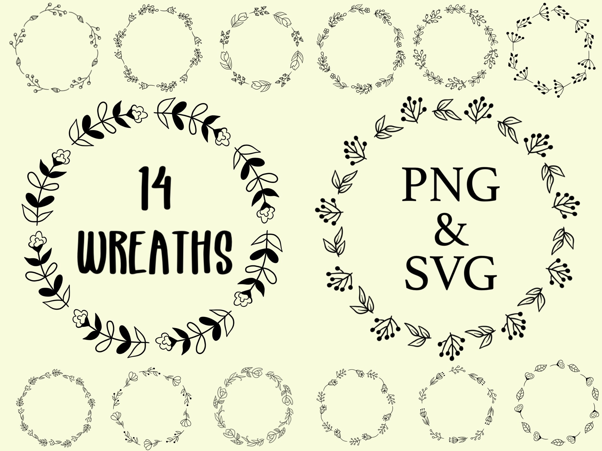 FLORAL WREATHS Hand-drawn Wreaths Doodle Clipart Floral - Etsy