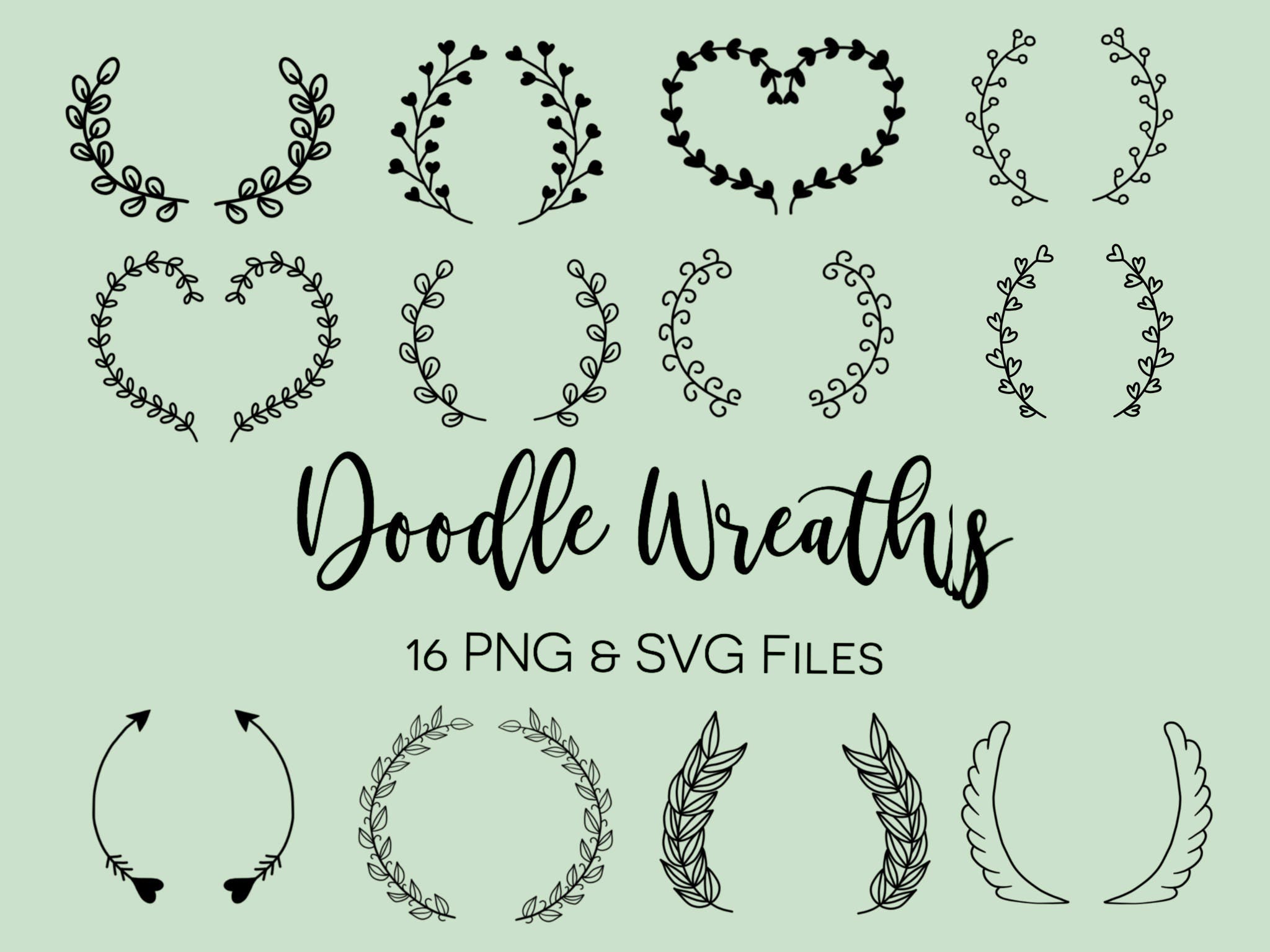 Download DOODLE FLORAL WREATHS hand-drawn wreaths doodle clipart | Etsy