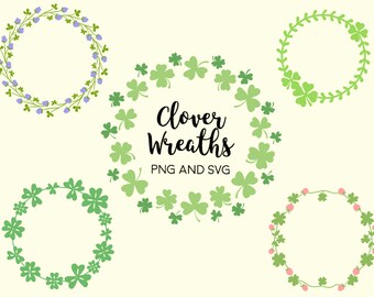 CLOVER FLORAL WREATHS, hand-drawn wreaths, doodle clipart, drawn wreaths, png, svg, vector wreaths, cute wreaths, wreaths, flower frame