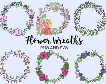 FLORAL WREATHS, hand-drawn wreaths, doodle clipart, drawn wreaths, png, svg, vector wreaths, wedding, cute wreaths, wreaths, flower frame
