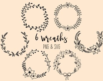 HOLLY FLOWER WREATHS, hand-drawn wreaths, doodle clipart, floral wreaths, rustic, drawn wreaths, png, svg, vector wreaths, wedding