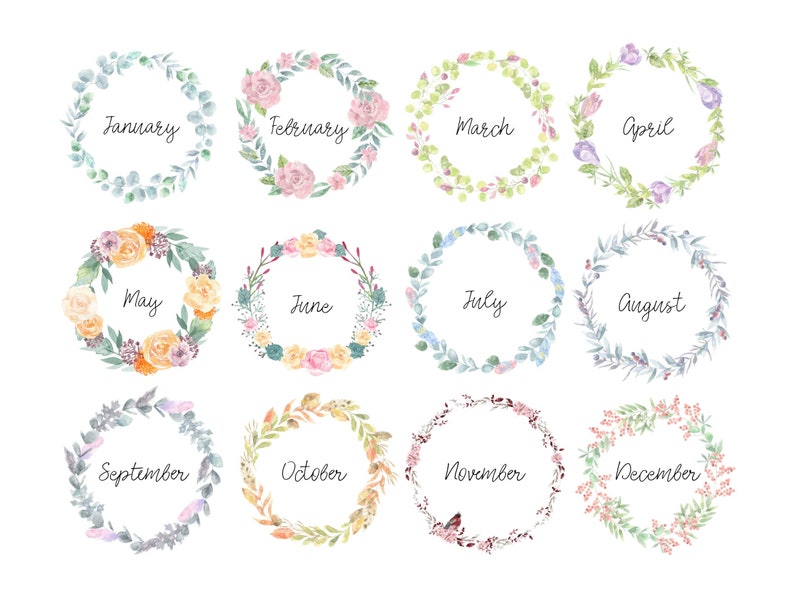 Watercolor Wreath Journal Monthly Covers Bujo Printable - Etsy