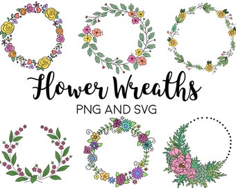 FLORAL WREATHS, hand-drawn wreaths, doodle clipart, drawn wreaths, png, svg, vector wreaths, wedding, cute wreaths, wreaths, flower frame