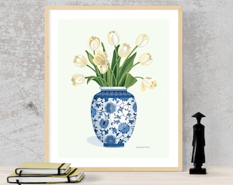 Chinoiserie Vase with Tulips Fine Art Print
