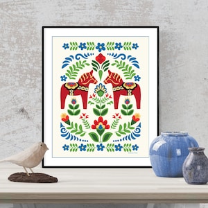 Swedish Folk Fine Art Print Red Dala Horses