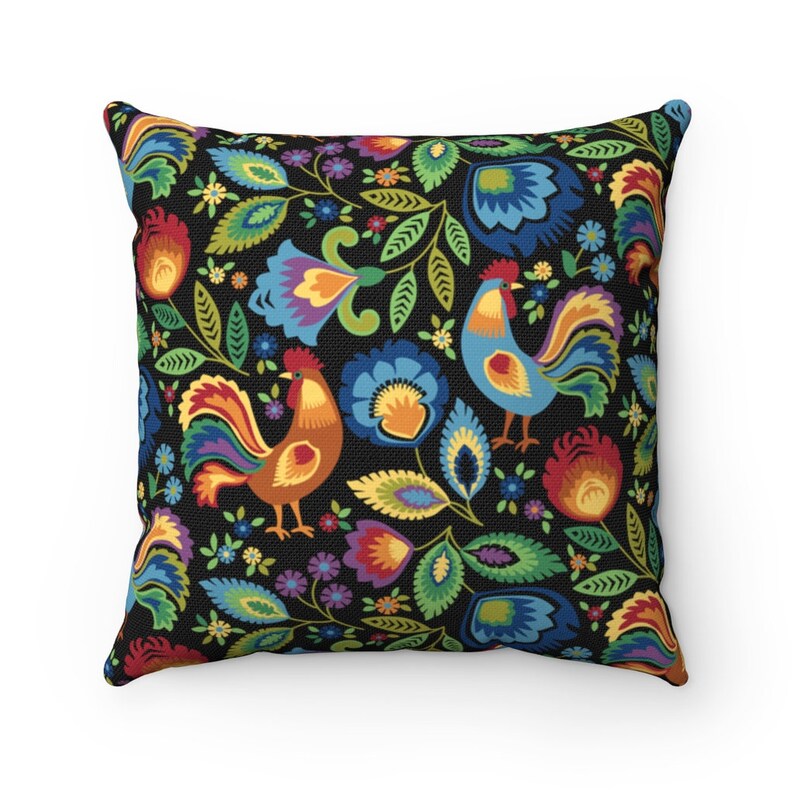 Polish Folk Roosters Square Pillow Etsy