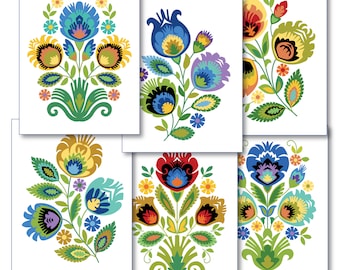 Polish Floral Notecards, Set of Six