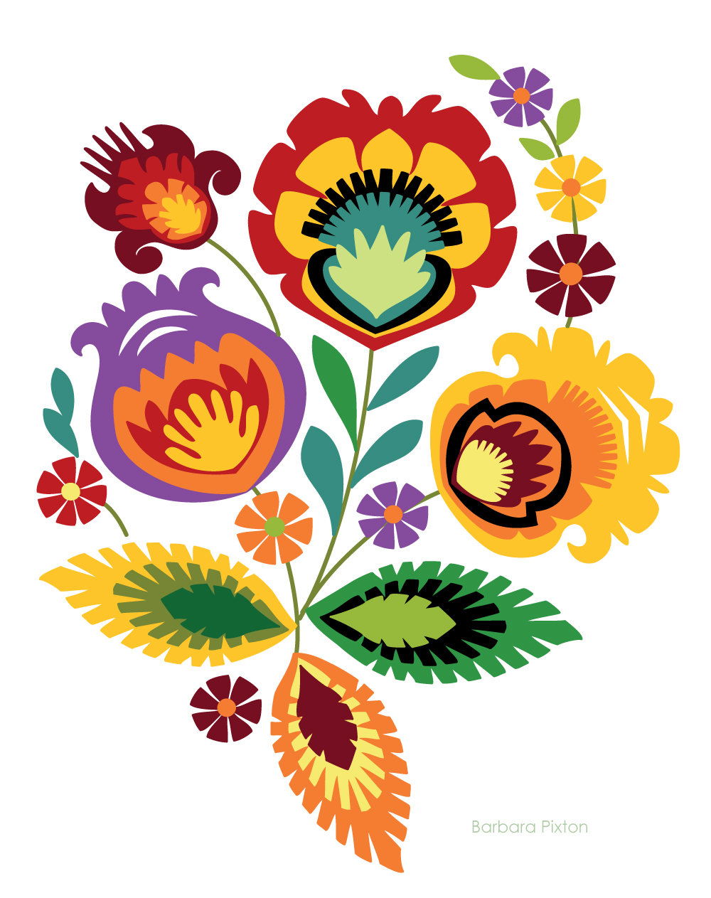 Polish Folk Style Wycinanki Papercut Design Red Flower Fine Art