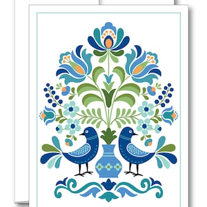 Hungarian Folk Design Blue Birds Greeting Card