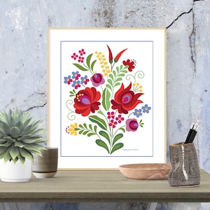 Hungarian Folk Design Red Rose and Peppers Fine Art Print