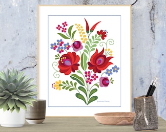 Hungarian Folk Design Red Rose and Peppers Fine Art Print