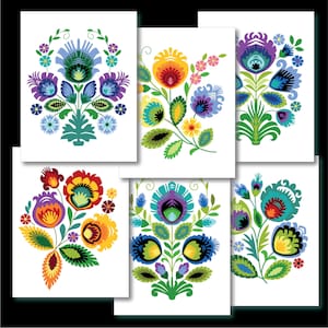 Wenskaarten Poolse bloemen, set van zes