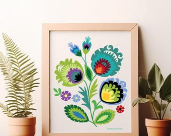 Style folklorique polonais Wycinanki Papercut Design Fleur verte