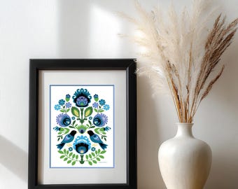 Polish Folk Art Style Wycinanki Papercut Design With Birds, Fine