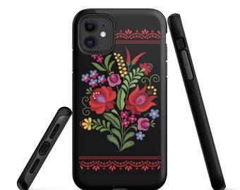 Hungarian Folk Design Red Peppers on Black Tough iPhone case