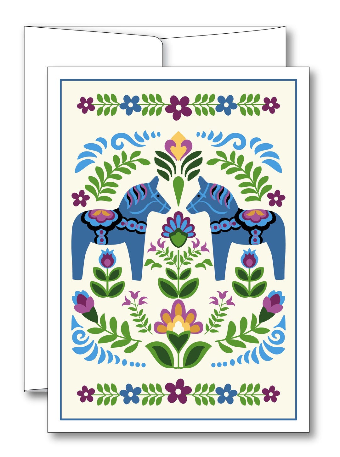 Dapla Design Swedish Folk Design Blue Dala Horses Greeting Card - Etsy