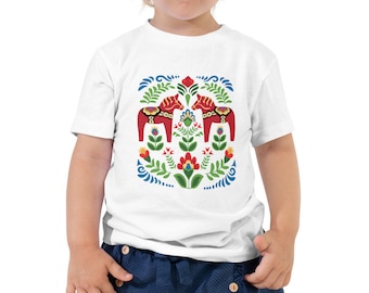 Red Dala Horse Toddler Short Sleeve Tee